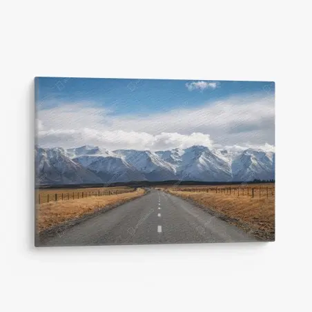 Cuadro en lienzo carretera hacia montañas nevadas en Nueva Zelanda – Pixers®