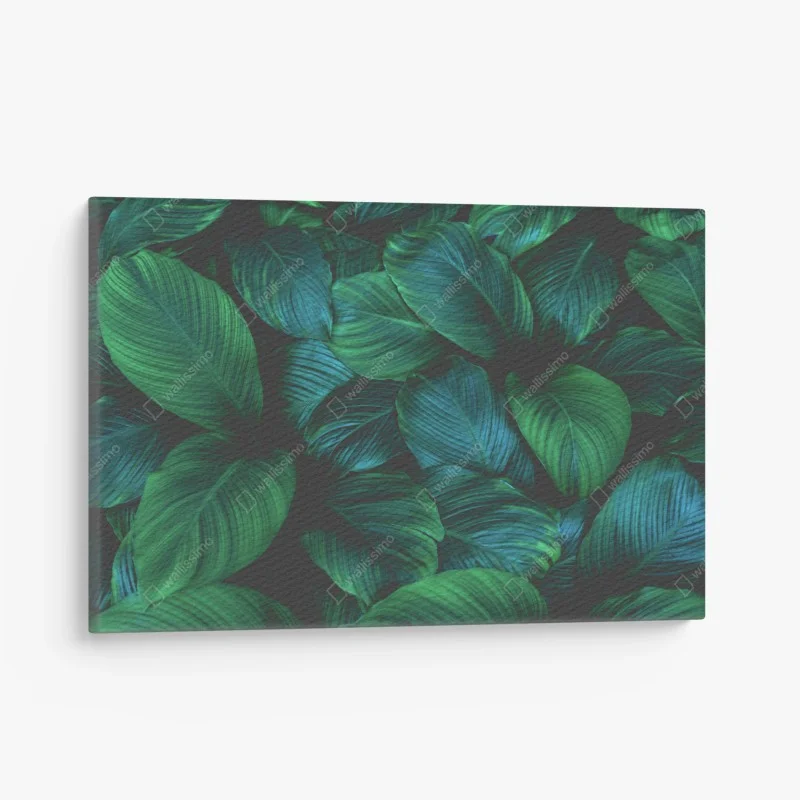 Cuadro en lienzo patrón de hojas tropicales en verde profundo