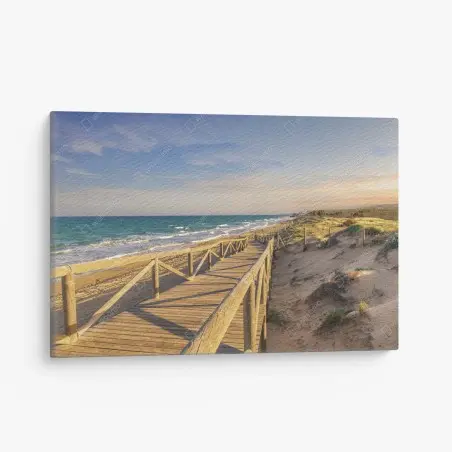 Cuadro en lienzo pasarela de madera hacia la playa de Guardamar – Pixers®