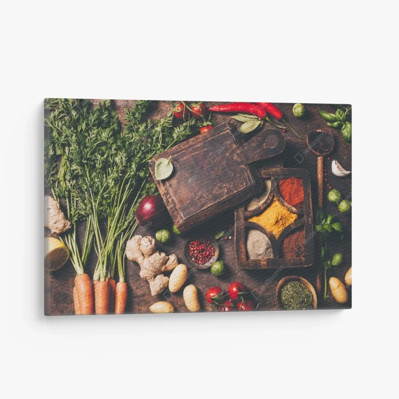 Cuadro en lienzo composición rústica de verduras y especias