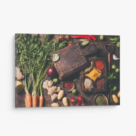 Cuadro en lienzo composición rústica de verduras y especias – Pixers®