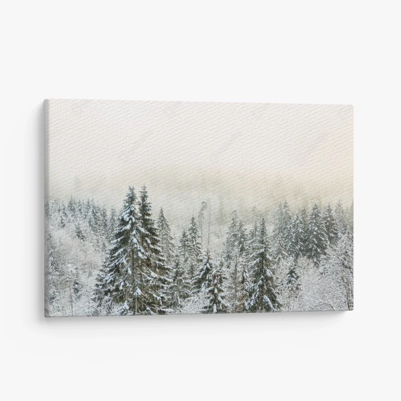 Cuadro en lienzo bosque nevado entre niebla invernal – Pixers®