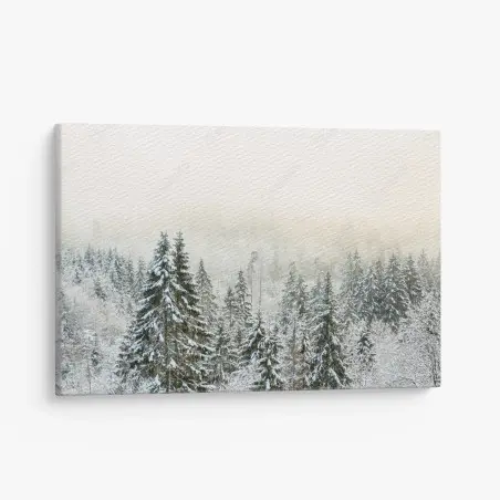 Cuadro en lienzo bosque nevado entre niebla invernal – Pixers®