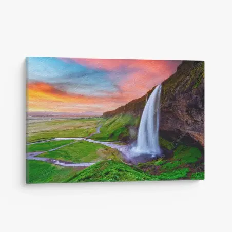 Cuadro en lienzo cascada al atardecer en Islandia – Pixers®