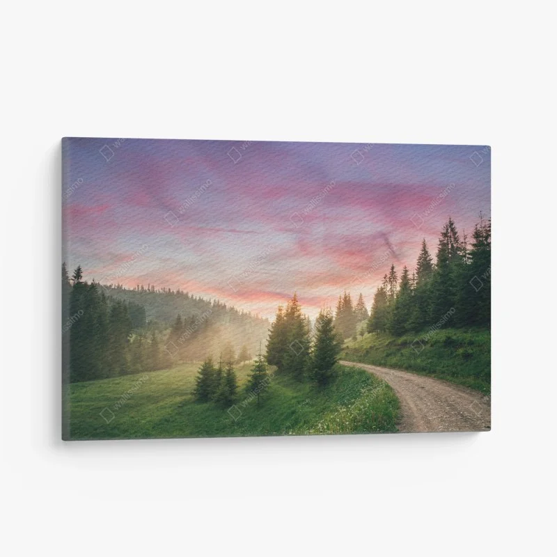 Cuadro en lienzo sendero entre pinos al atardecer