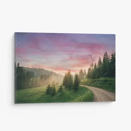 Cuadro en lienzo sendero entre pinos al atardecer – Pixers®