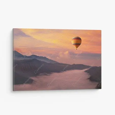 Cuadro en lienzo amanecer en globo sobre valle de niebla – Pixers®