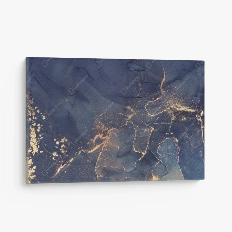 Cuadro en lienzo mármol abstracto azul marino con vetas doradas