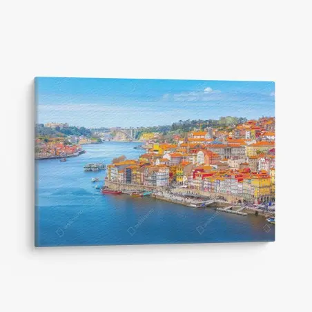 Cuadro en lienzo vista panorámica de Oporto y el Duero – Pixers®