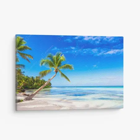 Cuadro en lienzo playa tropical con palmera inclinada – Pixers®