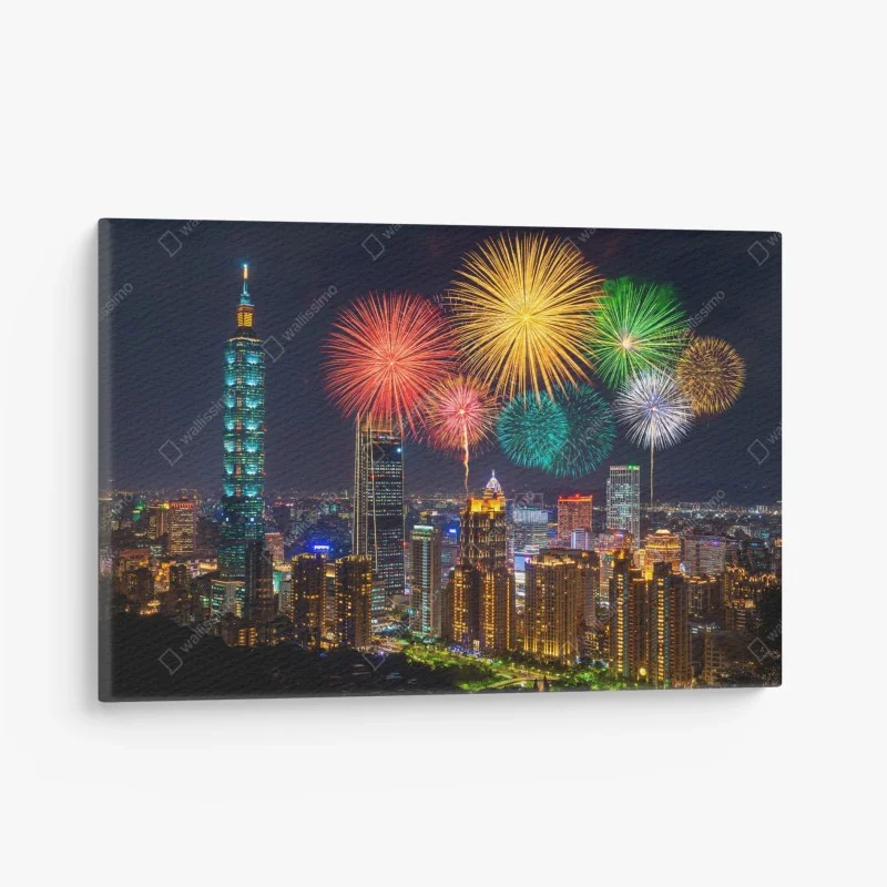 Cuadro en lienzo celebración nocturna en Taipei