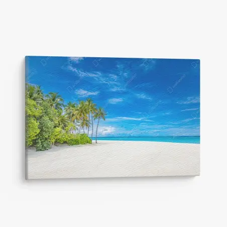 Cuadro en lienzo playa tropical con palmeras y cielo azul – Pixers®
