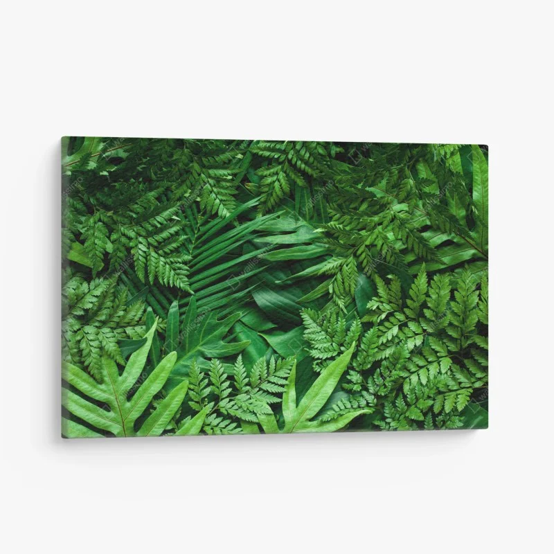 Cuadro en lienzo follaje tropical exuberante en tonos verdes