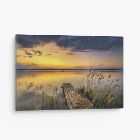 Cuadro en lienzo atardecer dorado en el lago – Pixers®