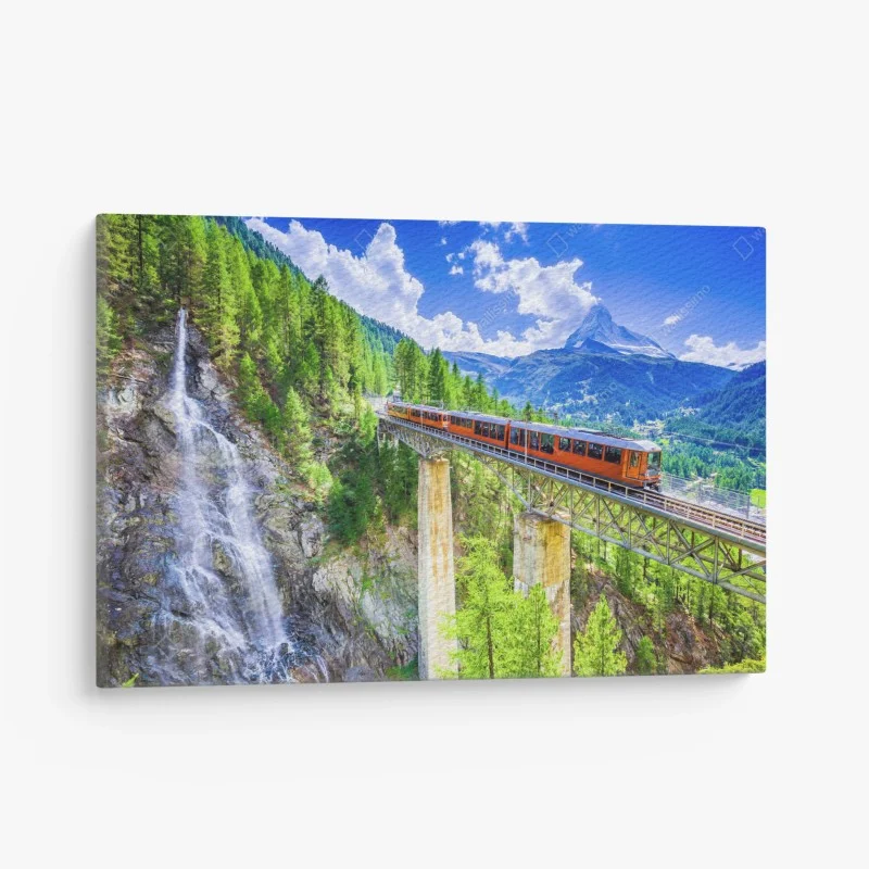 Cuadro en lienzo vistas alpinas: tren de Gornergrat y Matterhorn