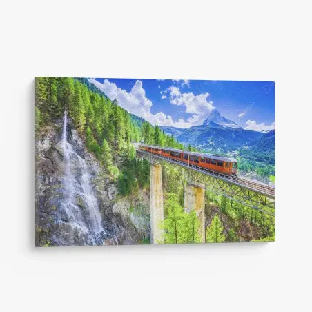 Cuadro en lienzo vistas alpinas: tren de Gornergrat y Matterhorn – Pixers®