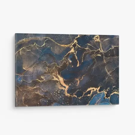Cuadro en lienzo abstracción líquida en tonos marinos y dorados – Pixers®