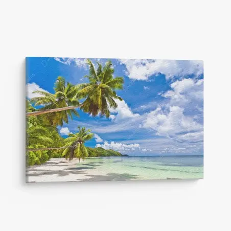 Cuadro en lienzo paraíso tropical palmeras sobre mar cristalino – Pixers®