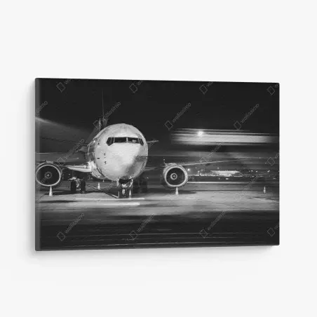 Cuadro en lienzo avión frontal nocturno en blanco y negro – Pixers®