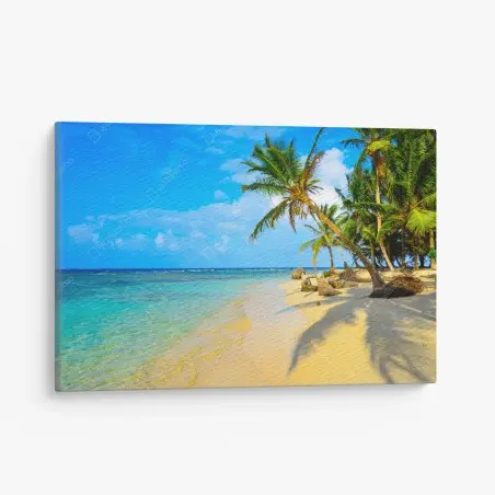 Cuadro en lienzo escena de paraíso tropical con palmeras y mar turquesa – Pixers®