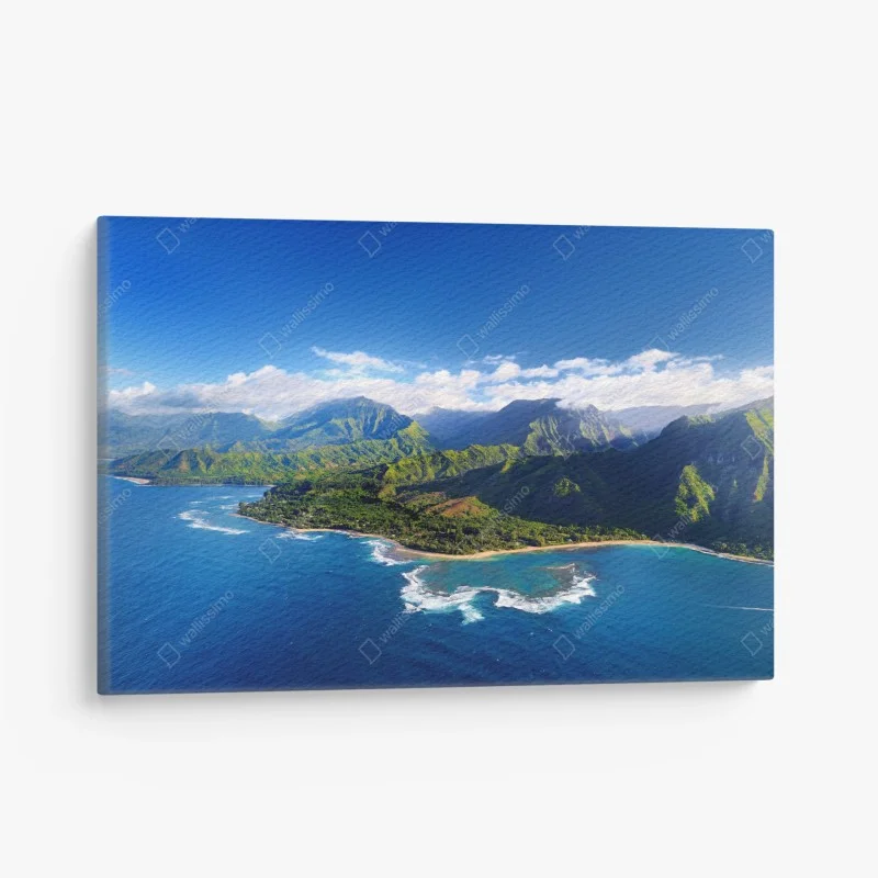 Cuadro en lienzo paraíso costero: vista aérea de playa y montañas