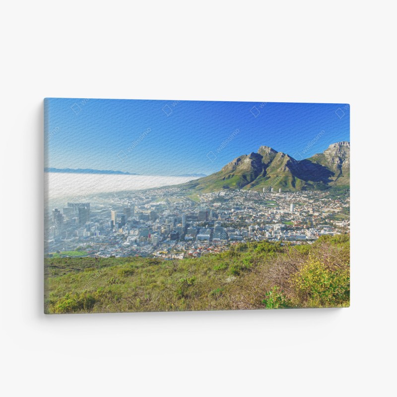 Cuadro en lienzo panorámica de Ciudad del Cabo y montañas costeras
