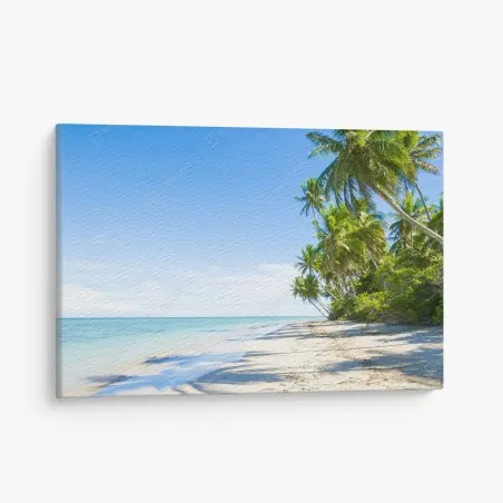 Cuadro en lienzo escena de playa tropical con palmeras y mar turquesa – Pixers®
