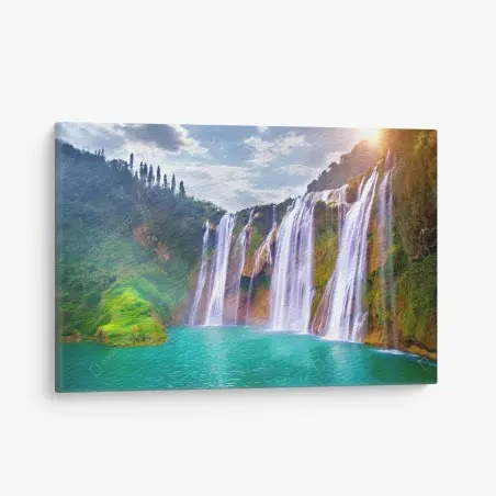 Cuadro en lienzo paisaje sereno de la cascada Jiulong en Luoping, China – Pixers®