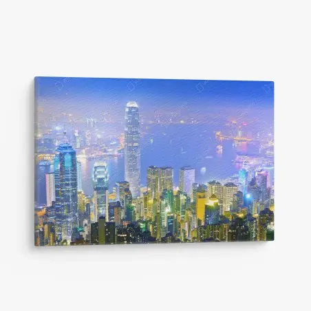 Cuadro en lienzo vistas nocturnas de Hong Kong – Pixers®
