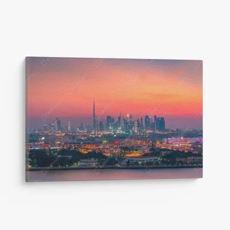 Cuadro en lienzo atardecer en el horizonte de Dubái – Pixers®