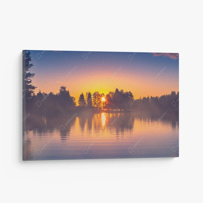 Cuadro en lienzo amanecer dorado sobre el lago