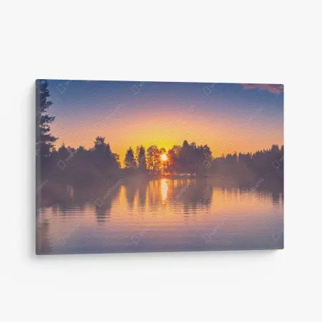 Cuadro en lienzo amanecer dorado sobre el lago – Pixers®