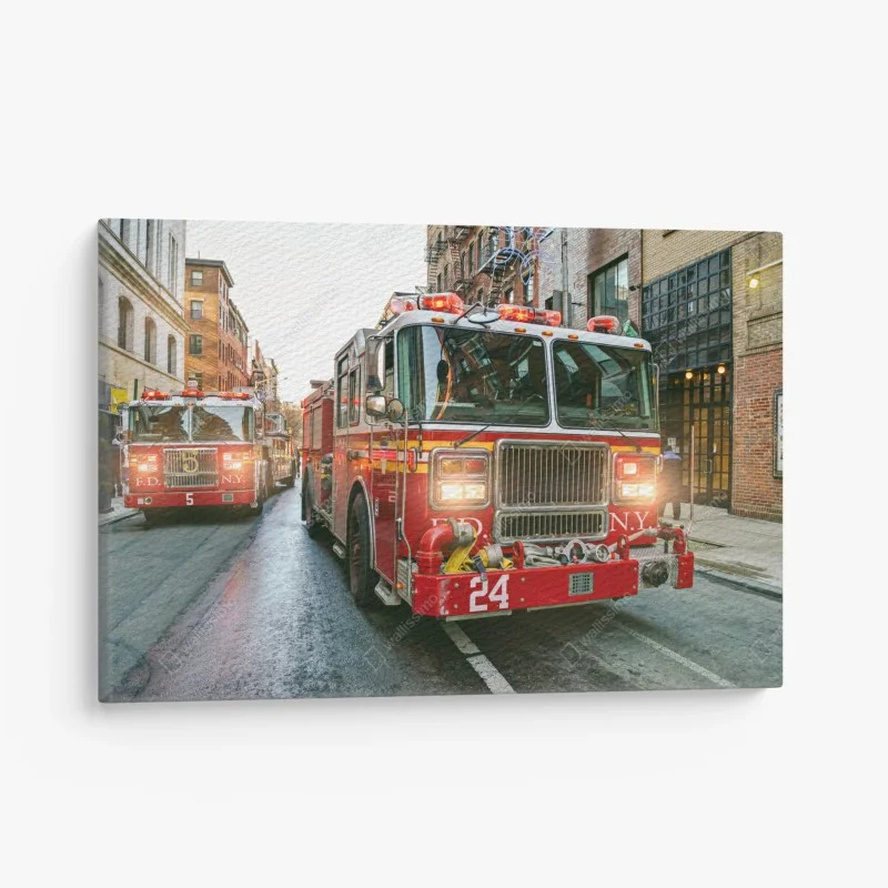 Cuadro en lienzo camiones de bomberos en Manhattan, Nueva York