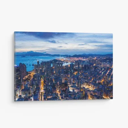 Cuadro en lienzo panorámica nocturna de Hong Kong desde las alturas – Pixers®