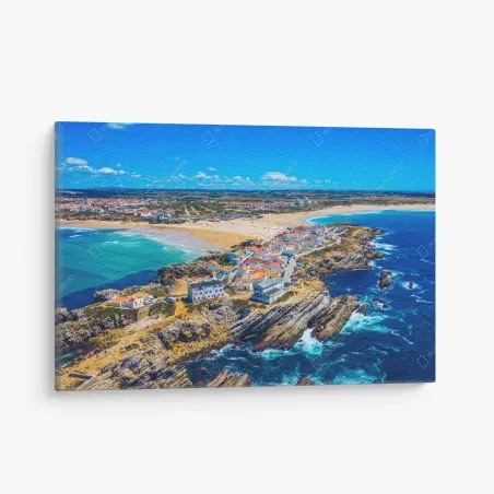 Cuadro en lienzo vista aérea de Baleal, Portugal: costa y olas – Pixers®