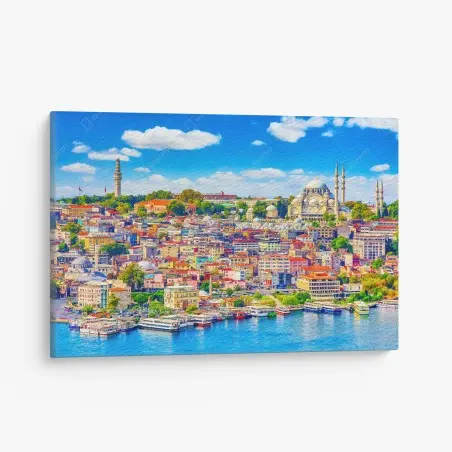 Cuadro en lienzo panorama colorido de Estambul en el Bósforo – Pixers®