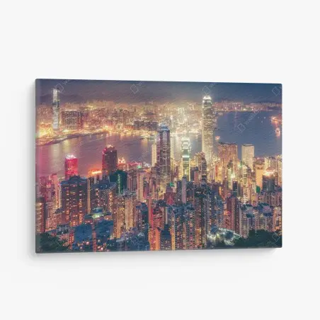 Cuadro en lienzo luces nocturnas de Hong Kong desde Victoria Peak – Pixers®