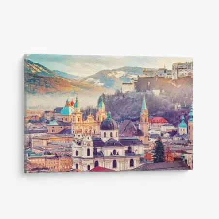 Cuadro en lienzo panorámica de Salzburgo al atardecer – Pixers®