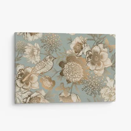Cuadro en lienzo diseño botánico vintage con pájaro y mariposas – Pixers®