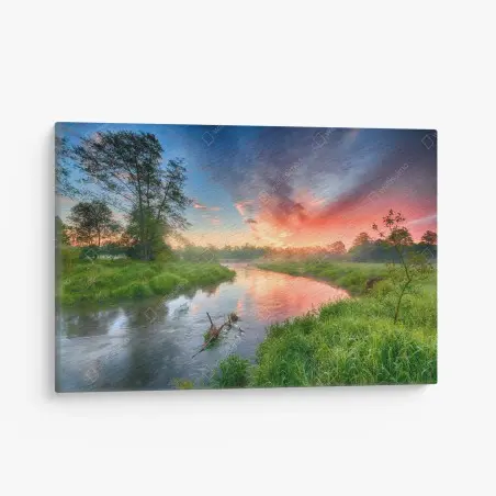 Cuadro en lienzo amanecer sereno en la ribera del río – Pixers®