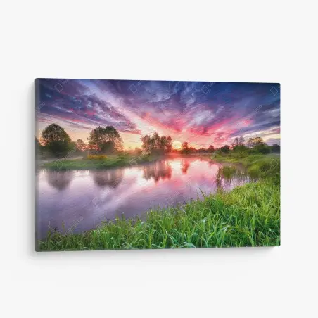Cuadro en lienzo amanecer vibrante sobre el río – Pixers®