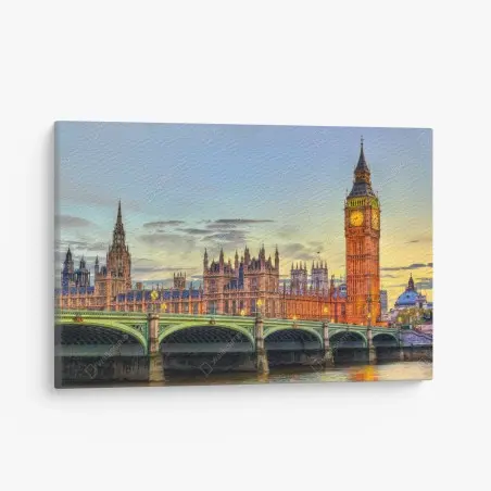 Cuadro en lienzo atardecer sobre el palacio de Westminster y Big Ben – Pixers®