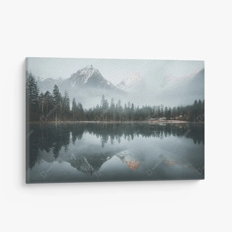 Cuadro en lienzo reflejos nevados en lago brumoso