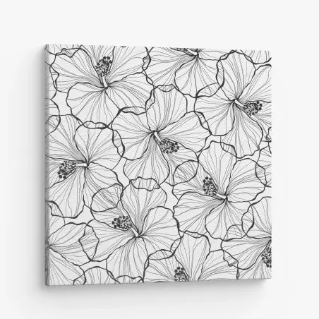 Cuadro en lienzo patrón botánico de hibiscos en blanco y negro – Pixers®