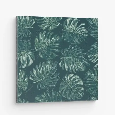 Cuadro en lienzo patrón de hojas de monstera en tonos verdes – Pixers®