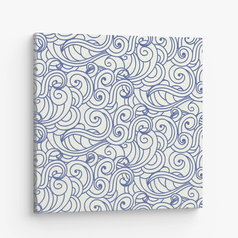 Cuadro en lienzo patrón de olas ornamentales en azul