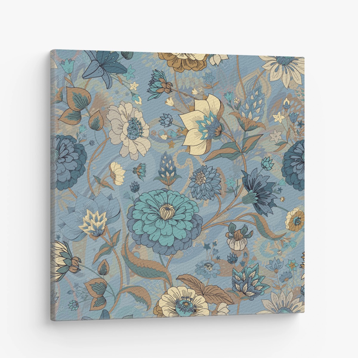 Cuadro en lienzo patrón floral vintage en tonos azules y turquesa – Pixers®