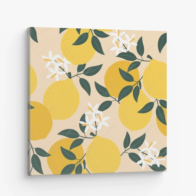 Cuadro en lienzo diseño de limones y flores sobre fondo suave