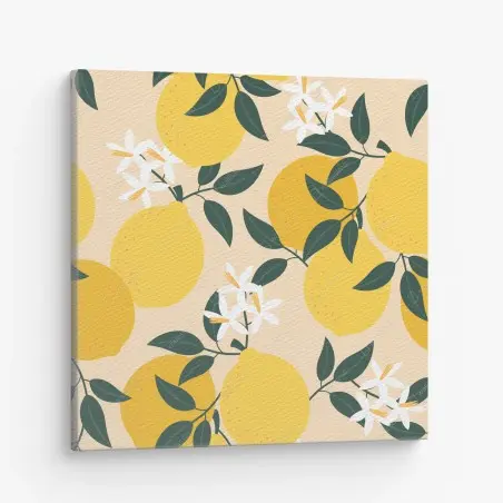 Cuadro en lienzo diseño de limones y flores sobre fondo suave – Pixers®