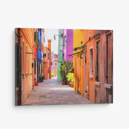 Cuadro en lienzo callejón de fachadas coloridas – Pixers®
